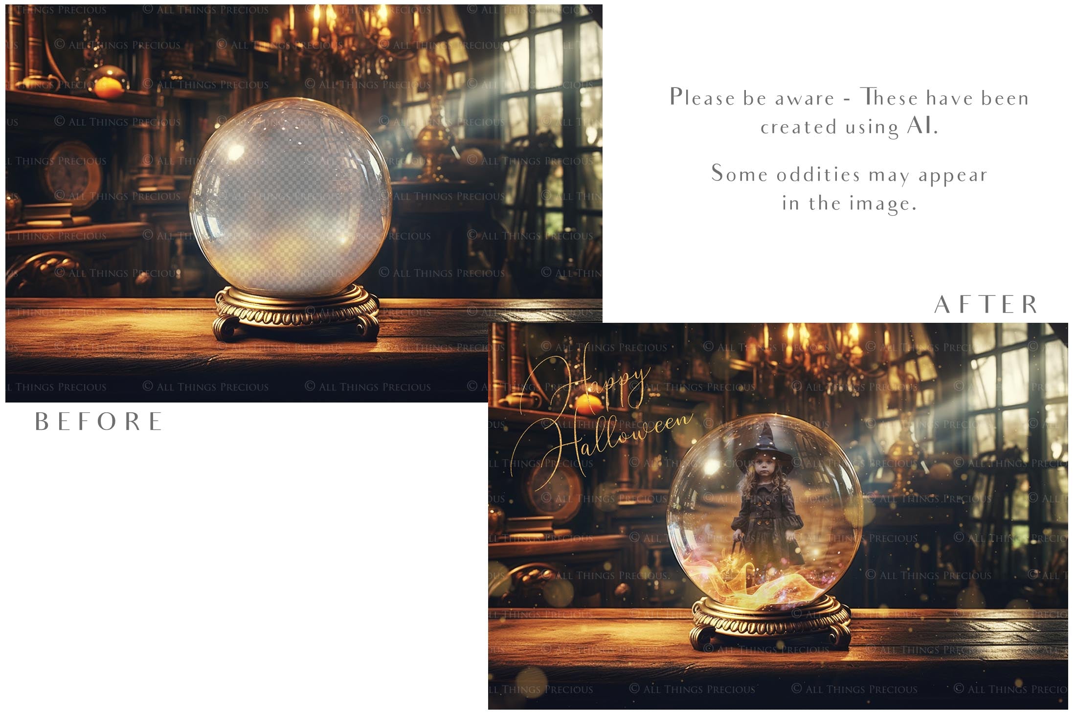 Magical Halloween Template Background. Snow globe with overlays. Add a photo to the digital background. Glass Effect Ornament bauble. Jpeg and Png copies. With magic overlays included. High resolution, quality files for photography, scrapbooking. ATP Textures.